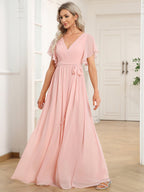 LEORA™ | Vestido de Dama de Honor de Gasa con Escote en V