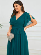 LEORA™ | Vestido de Dama de Honor de Gasa con Escote en V