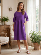 100% Linen A-Line Midi Dress VALENCIA