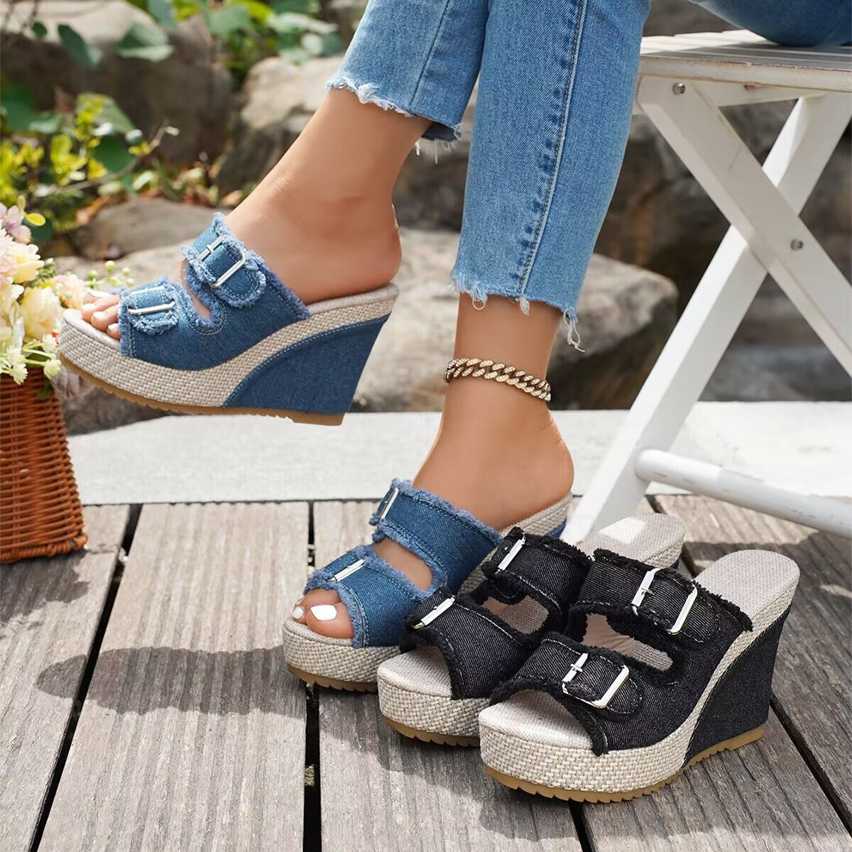 Elara | Sandalias de cuña vaqueras