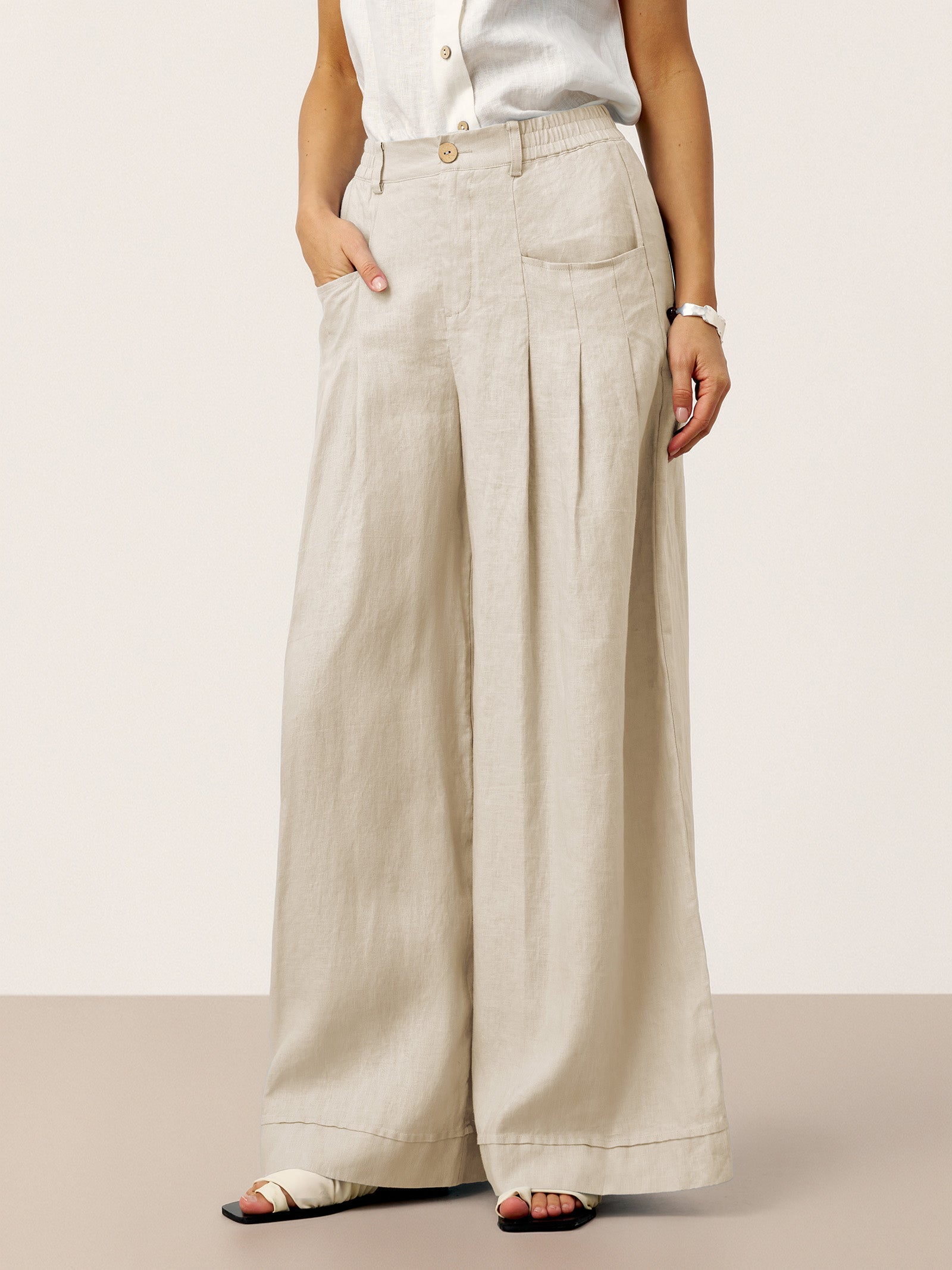 VERIDIANA | Hochbundhose aus 100 % Leinen