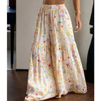 Pantalones Anchos Florales 2026 para Mujer, Pantalones de Gasa Sueltos de Cintura Alta para Verano, Pantalones Rectos Bohemios Fluidos con Estética Y2K, Ropa Urbana