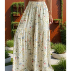 Pantalones Anchos Florales 2026 para Mujer, Pantalones de Gasa Sueltos de Cintura Alta para Verano, Pantalones Rectos Bohemios Fluidos con Estética Y2K, Ropa Urbana