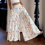Pantalones Anchos Florales 2026 para Mujer, Pantalones de Gasa Sueltos de Cintura Alta para Verano, Pantalones Rectos Bohemios Fluidos con Estética Y2K, Ropa Urbana