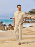 Henley | Conjunto de verano de algodón y lino para hombre