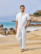 Henley | Conjunto de verano de algodón y lino para hombre