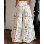 Pantalones Anchos Florales 2026 para Mujer, Pantalones de Gasa Sueltos de Cintura Alta para Verano, Pantalones Rectos Bohemios Fluidos con Estética Y2K, Ropa Urbana