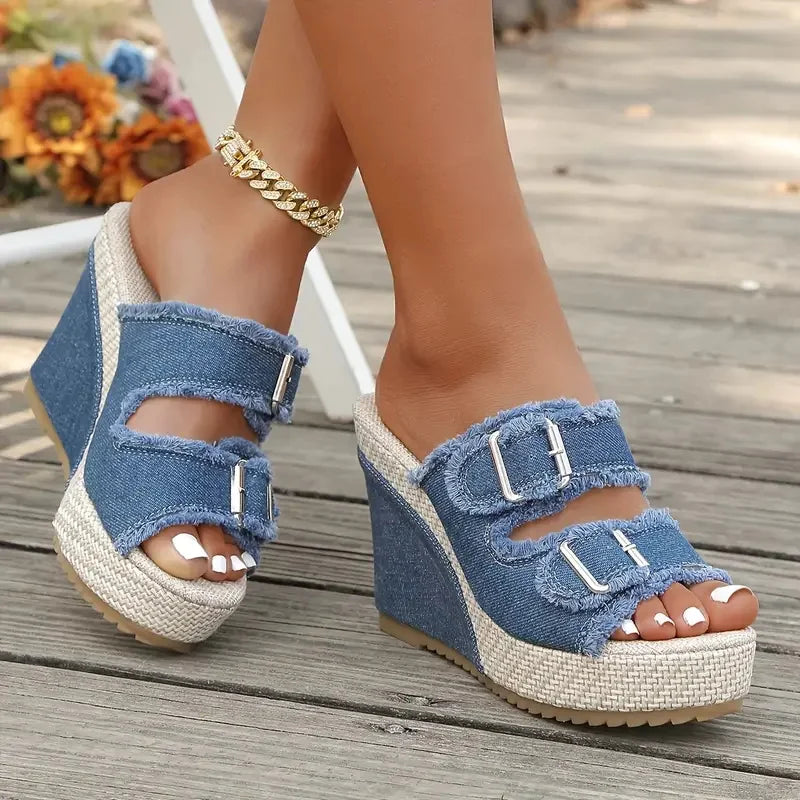 Elara | Sandalias de cuña vaqueras