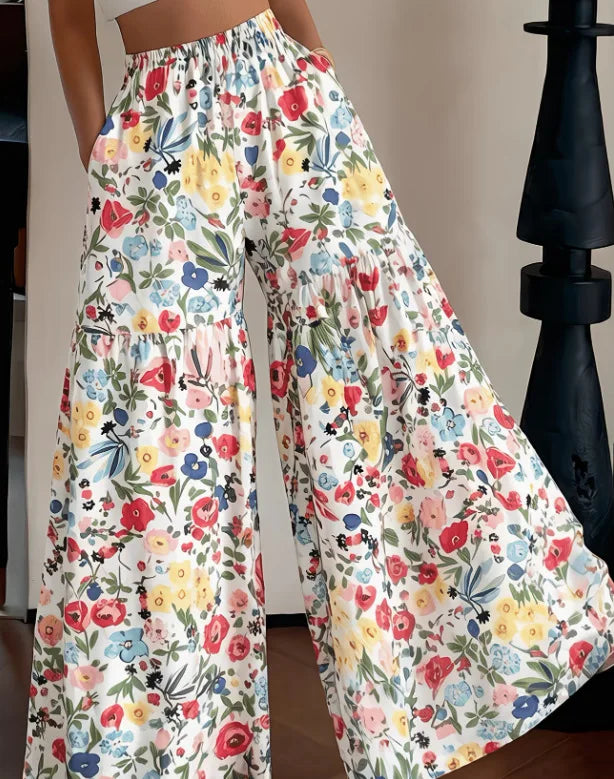 MARÍA | Pantalones Anchos Florales para Mujer