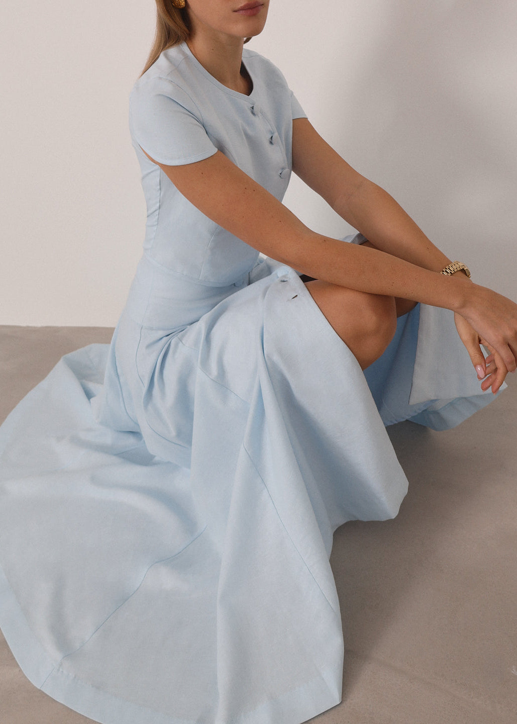 Rossala Linen Panelled Dream Skirt | Sky Blue