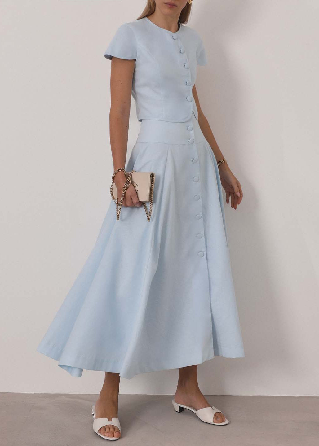 Rossala Linen Panelled Dream Skirt | Sky Blue