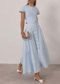 Rossala Linen Panelled Dream Skirt | Sky Blue