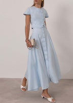 Rossala Linen Panelled Dream Skirt | Sky Blue
