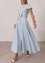 Rossala Linen Panelled Dream Skirt | Sky Blue