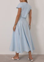 Rossala Linen Panelled Dream Skirt | Sky Blue