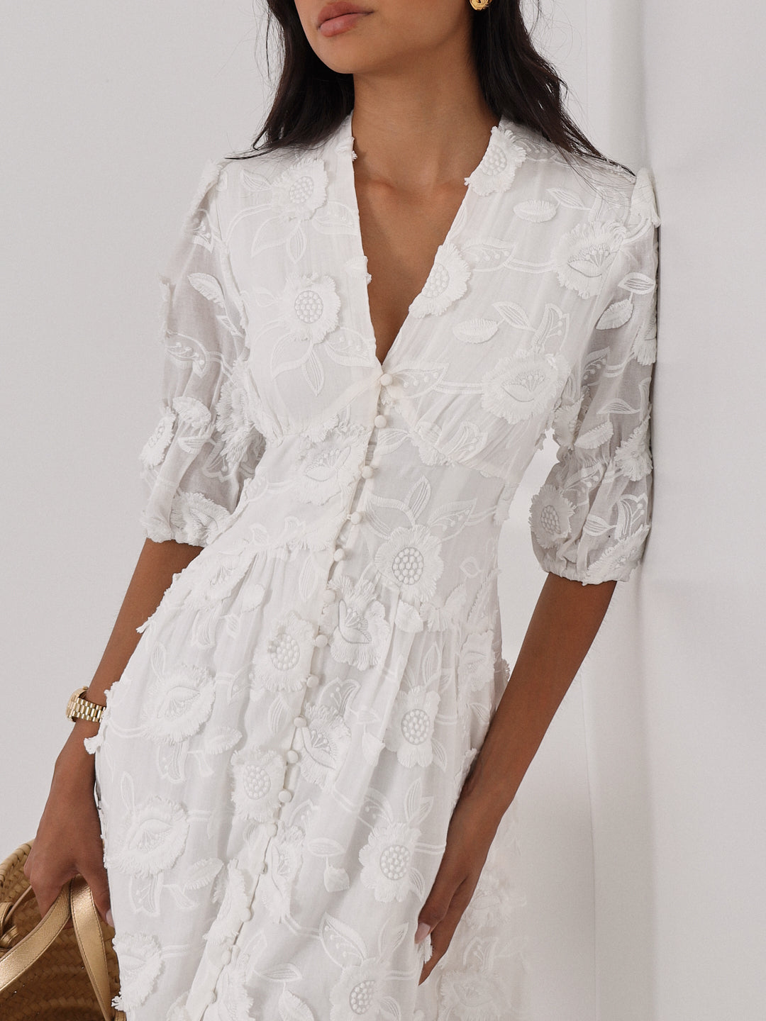 Vestido de verano Sierra de algodón bordado Blanco