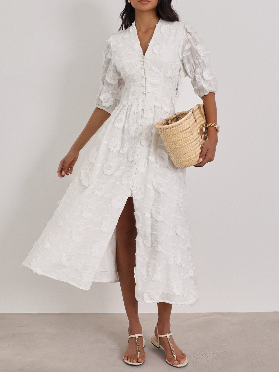 Vestido de verano Sierra de algodón bordado Blanco