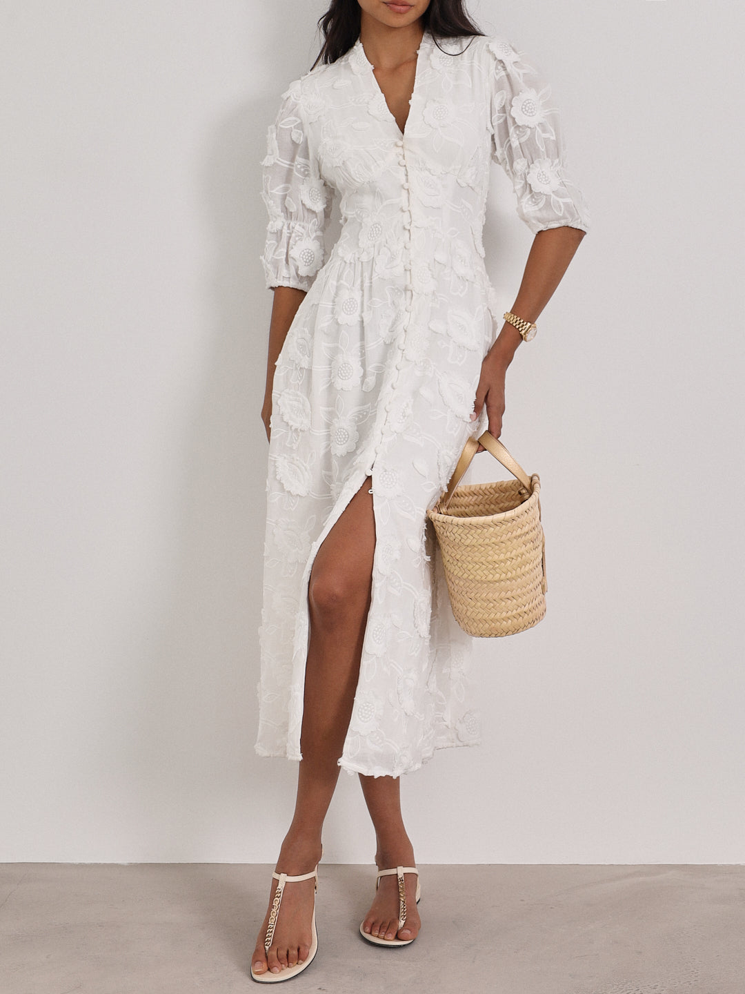 Vestido de verano Sierra de algodón bordado Blanco