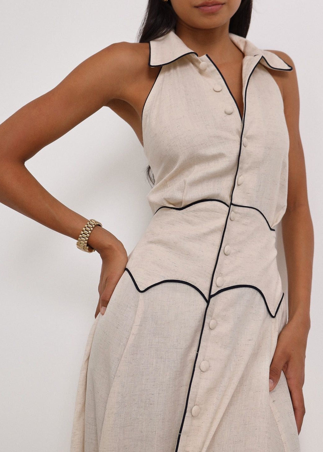 Kalila Contrast Icon Dress | Beige/Black