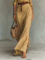 Ladies Lapel Single Breasted Long Sleeve Belted Maxi Dress MDA1500G4Y