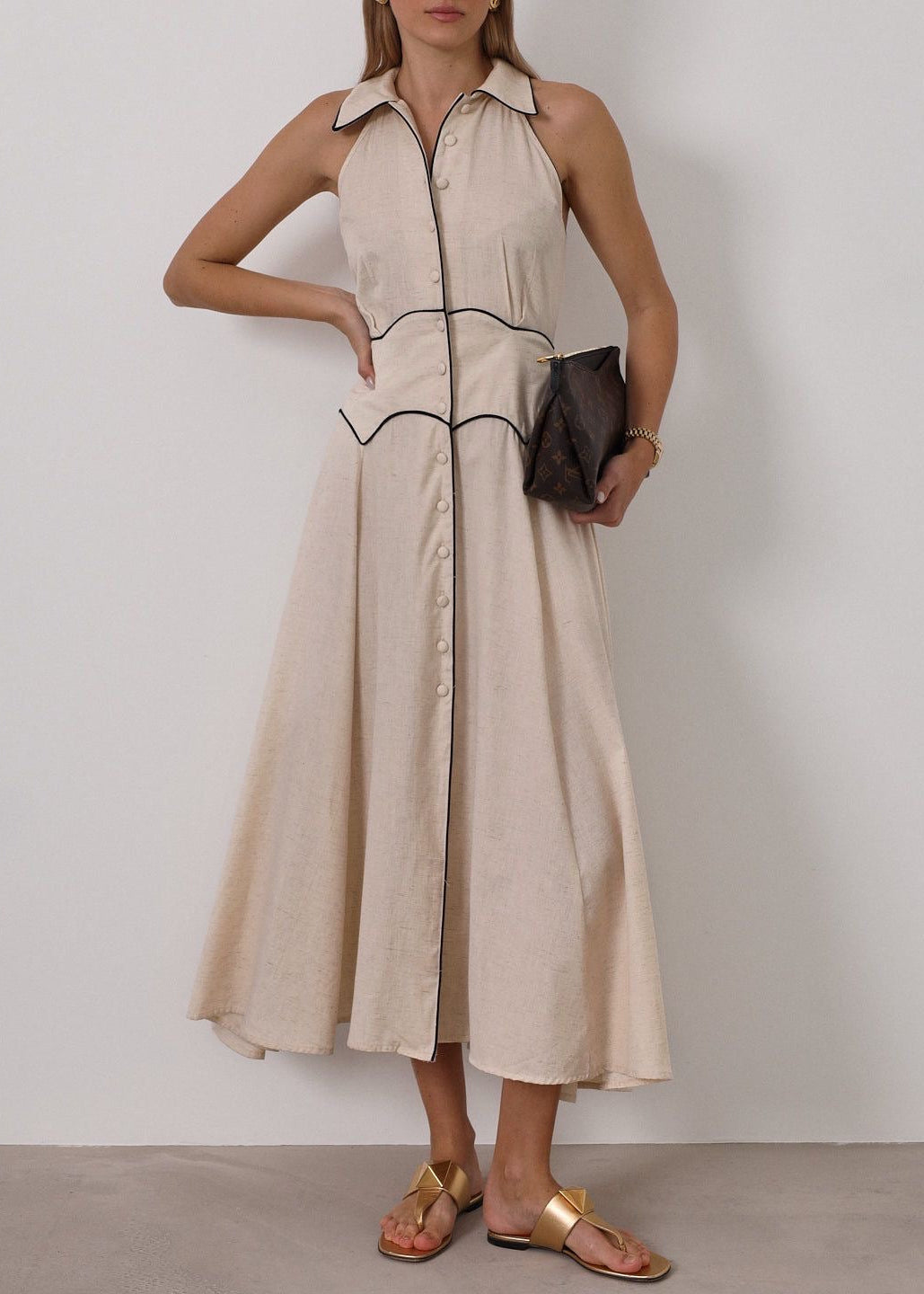 Kalila Contrast Icon Dress | Beige/Black