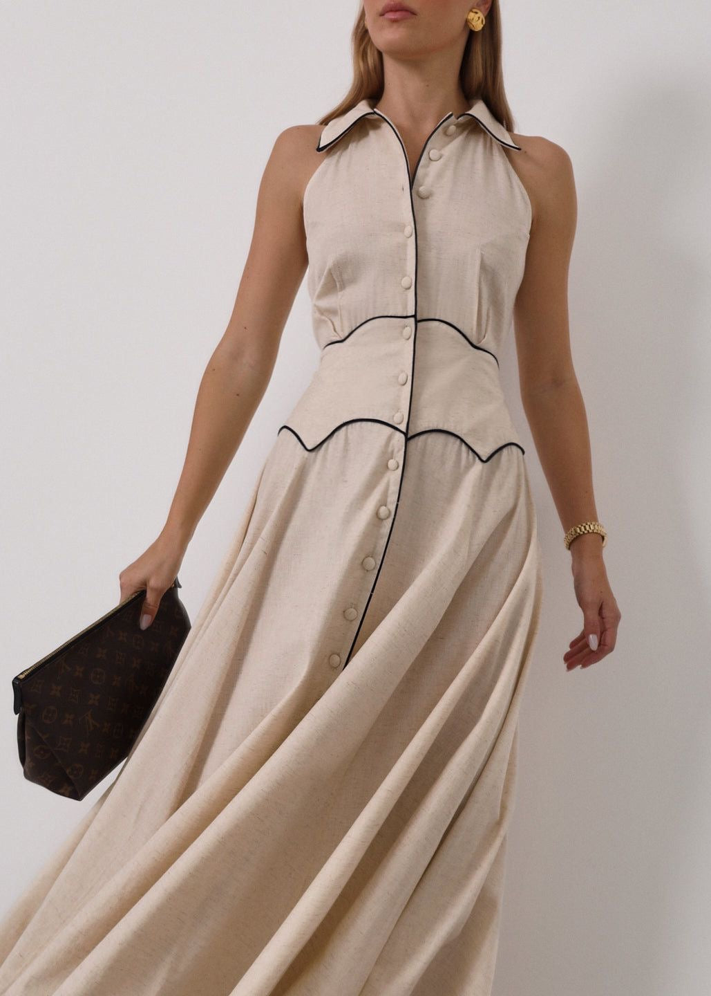 Kalila Contrast Icon Dress | Beige/Black