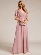 LEORA™ | Vestido de Dama de Honor de Gasa con Escote en V
