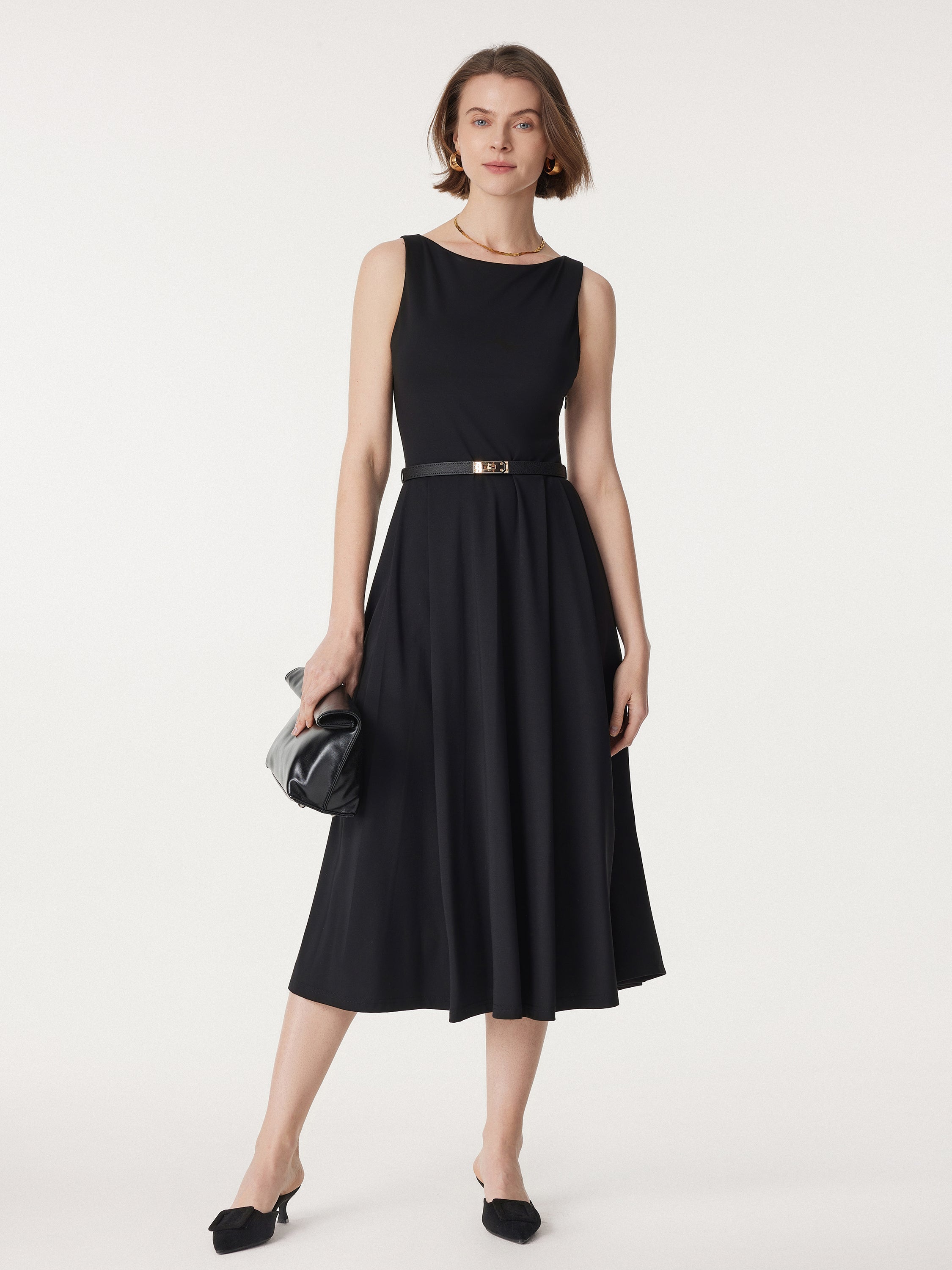 Boatneck Bamboo Ponte Bra Midi Dress with Pockets