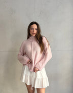 Striped zip-up cardigan with stand-up collar